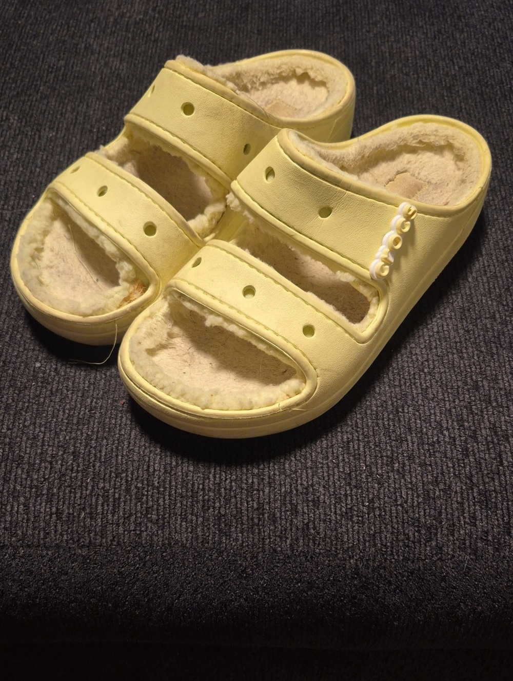 CROCS Kids Yellow Fuzzy Double-Strap Slip-Ons